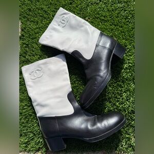 CHANEL Leather Mid Calf Boots CC Logo EU 40